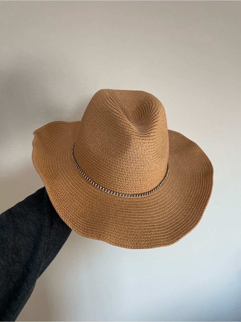 Altar'd State Tan Straw Sun Hat with Rhinestone Band
